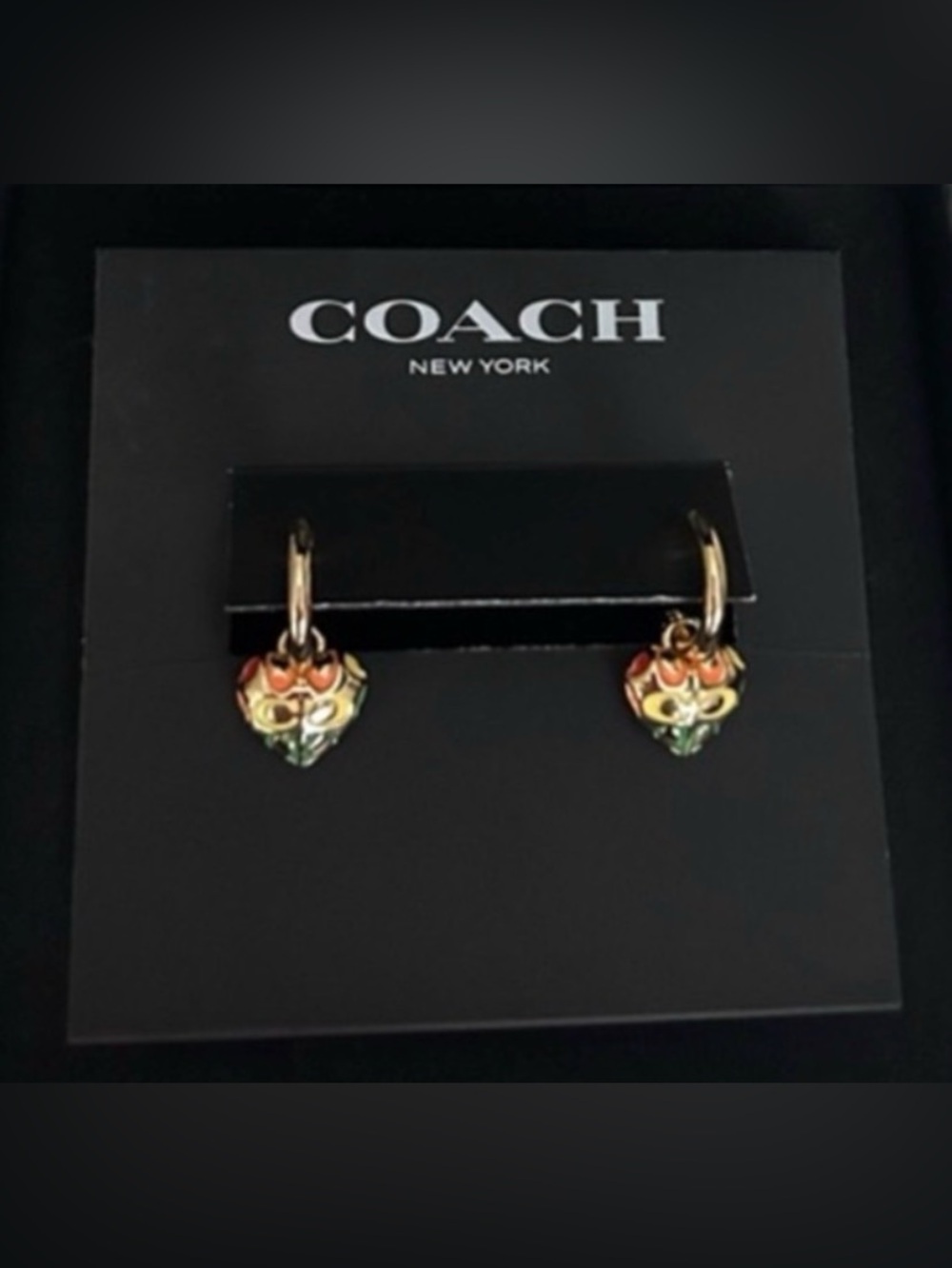 Coach Heart huggie,dangling heart charm colorful "C" signature/dustbag motifsNWT
